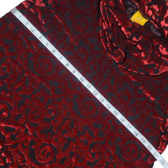 Ruby Rd Velvet Burnout Blouse Women L Red Cowl Neck Gothic Romantic Dark Baroque - Picture 6 of 7